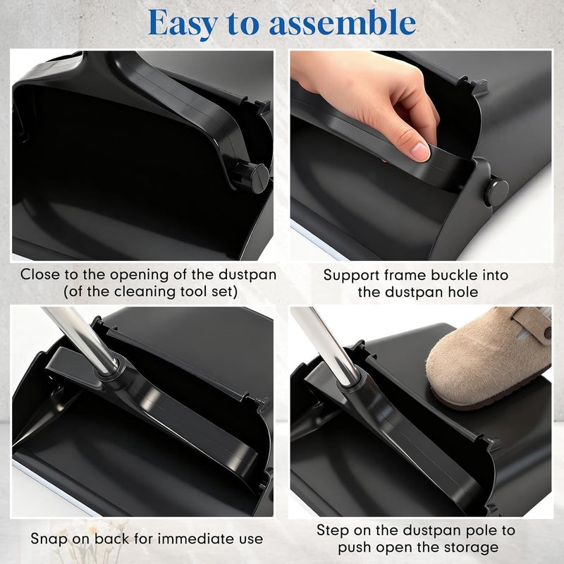 Maxcheck 2 Pcs 37 Inch Lobby Dust Pan Bulk Upright Lobby Dust Pan Plastic Commercial Dustpan with Long Handle Upright Standing Dustpan Heavy Duty for Office Home Indoor Outdoor Use (Black) - Image 4